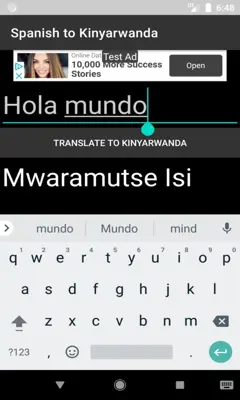 Spanish to Kinyarwanda Translator android App screenshot 2